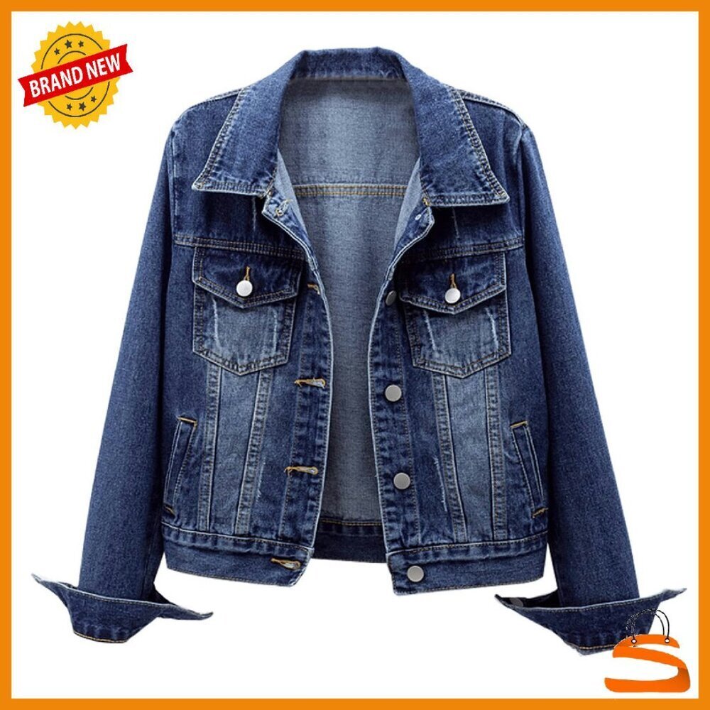 Distressed Denim Jacket with Pockets, Casual Jean Coat, True Size Fit